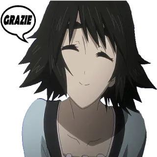 😀 GRAZIE Аниме, Женщина, Улыбка, Спасибо, Текст, Баллон, Приветствие telegram sticker