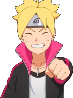 👊 Boruto Uzumaki Boruto Аниме, Мультфильм, Мальчик, Блондин, Улыбка, Ниндзя, Кулак telegram sticker