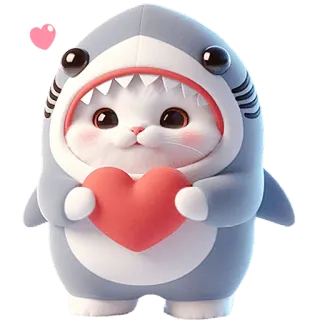 🫶 gato, tiburón, lindo, animal, corazón, dibujos animados, pegatina whatsapp sticker