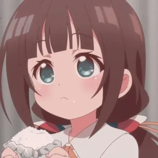 🦋 动漫女孩, 可爱, 吃, 米饭, 卡通, 稚气, 棕色头发, 大眼睛 telegram sticker