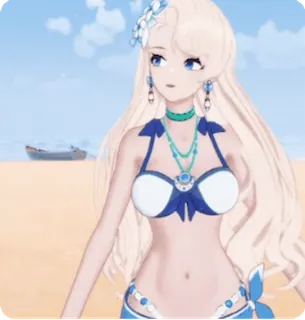 🤗 anime girl, beach, bikini, summer, cartoon, woman, digital art telegram sticker