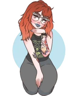 🤓 DUST donna, ragazza, occhiali, tatuaggi, capelli rossi, DUST, posa telegram sticker