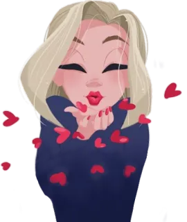 😘 Мультфильм, Женщина, Сердечки, Любовь, Воздушный поцелуй, Нежность, Милый telegram sticker