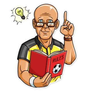 🤓 RULES árbitro, fútbol, reglas, deporte, libro, gafas, calvo, idea whatsapp sticker