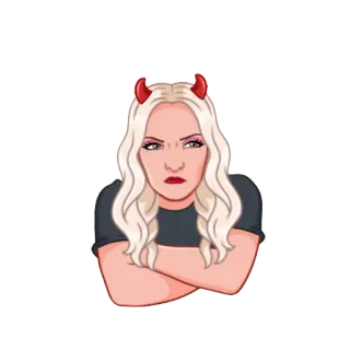 🤨 kobieta, diabeł, kreskówka, rogi, zła, blondynka, naklejka telegram sticker
