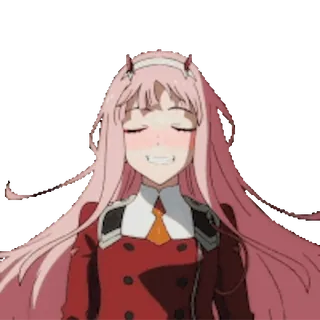 🕺 Zero Two Darling in the Franxx Anime, Zero Two, Darling in the Franxx, Personaggio, capelli rosa, corna telegram sticker