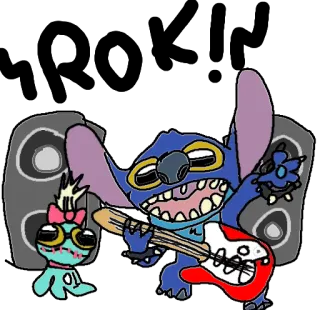 🎸 Stitch Cartone animato, Alieno, Chitarra, Musica, Personaggio, Carino, Blu telegram sticker