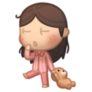 😴 Cartoon, Slaperig, Meisje, Pyjama, Leuk, Cartoonfiguur, Slaap telegram sticker