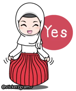 😀 Yes Hijab, Ragazza, Gonna, Rosso, Cartone animato, Affermativo whatsapp sticker