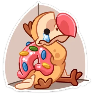 😢 triste, piangere, ciambella, uccello, cartone animato, adesivo, carino whatsapp sticker