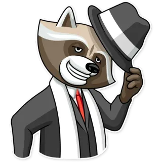 👋 szop, garnitur, kapelusz, kreskówka, zwierzę telegram sticker