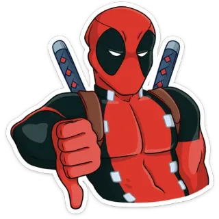 👎 Deadpool Deadpool, superhéroe, Marvel, pulgares abajo, espadas, cómic, antihéroe whatsapp sticker