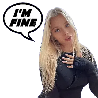 👌 I'M FINE donna, bionda, fumetto, espressione, calma telegram sticker