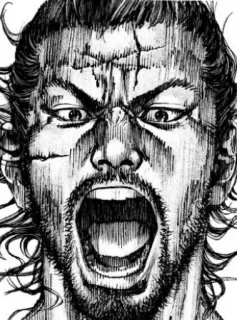 ⚔ Miyamoto Musashi Vagabond enojado, guerrero, manga, samurái, vagabundo whatsapp sticker