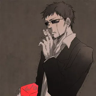😭 Anime, Rauchen, Zigarette, Mann, Brille, Anzug telegram sticker