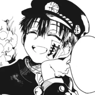 🔌 Hanako-kun Toilet-bound Hanako-kun Anime, Mangá, Personagem, Uniforme escolar, Sorrindo, Preto e branco whatsapp sticker