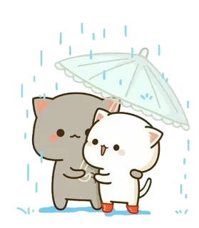 ❤️ kucing, hujan, payung, imut, kartun, kawaii, stiker telegram sticker