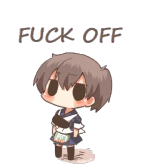 🛌 FUCK OFF ofensivo, rude, anime, texto, palavrão, agressão whatsapp sticker