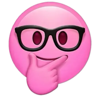 🤓 Biểu tượng cảm xúc, Đang suy nghĩ, Hồng, Kính, Khuôn mặt whatsapp sticker