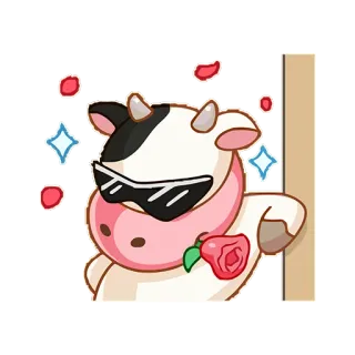 😎 krowa, okulary przeciwsłoneczne, róża, zwierzę, kreskówka telegram sticker