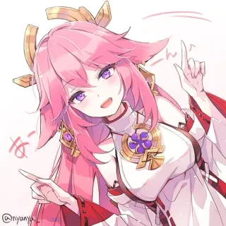 😃 Yae Miko Genshin Impact なー, ん anime, pink hair, fox, game, genshin, waifu telegram sticker