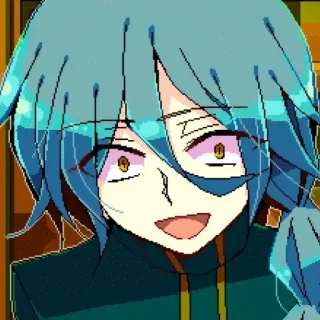 💙 anime, manga, cartone animato, sorridente, capelli blu, personaggio whatsapp sticker
