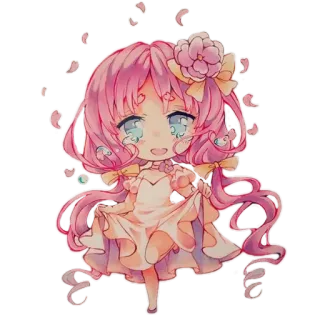 😍 ちび, アニメ, 可愛い, ピンク髪, 花, ドレス, 女の子, 漫画 telegram sticker