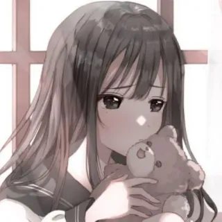 📓 Anime, Mädchen, Traurig, Teddybär, Schuluniform telegram sticker