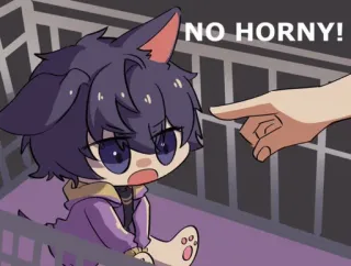🗡 NO HORNY! Anime, Gato, Divertido, Meme, No seas caliente, Bebé, Señalando telegram sticker
