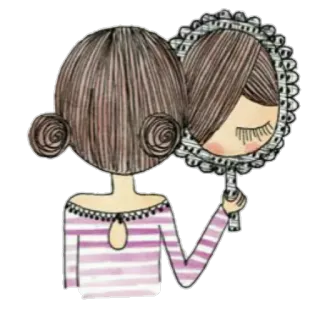 😌 ragazza, specchio, riflesso, illustrazione, arte, ritratto, carina telegram sticker