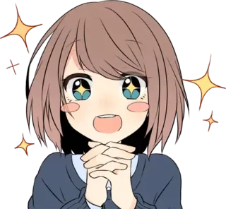 🤩 Anime, Kreskówka, Słodkie, Dziewczyna, Brokat, Podekscytowany, Szczęśliwy telegram sticker