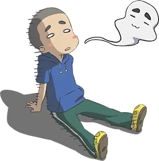 😵 Anime, Chico, Fantasma, Dibujos animados, Sentado, Dormilón telegram sticker