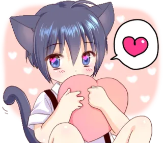 ❤ Anime, Catboy, Trái tim, Dễ thương, Kawaii whatsapp sticker