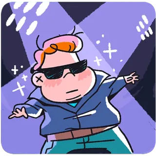 🕺 dança, óculos de sol, personagem, desenho animado, legal, luzes telegram sticker