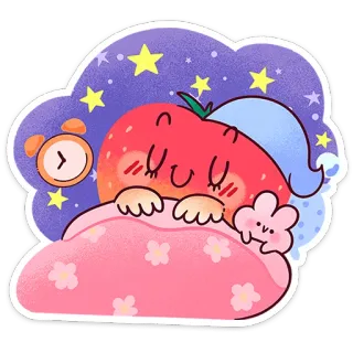 🍓 dormindo, tomate, fofo, desenho animado, kawaii, noite, estrelas, despertador telegram sticker