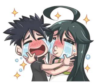 😭 crying, sad, anime, cartoon, tears, hugging, kawaii telegram sticker
