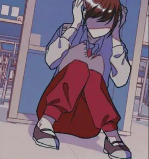 😖 anime, schoolgirl, sad, red, sitting, female, upset telegram sticker
