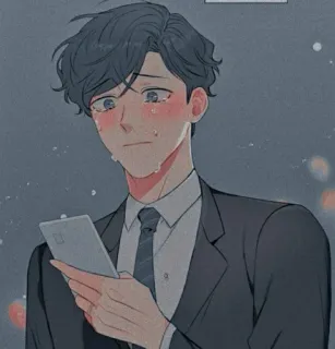 ✨ อนิเมะ, ผู้ชาย, ร้องไห้, อารมณ์, เศร้า, โทรศัพท์, สูท telegram sticker