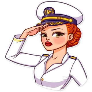 👌 mujer, dibujo animado, marinero, sombrero, uniforme, saludo telegram sticker