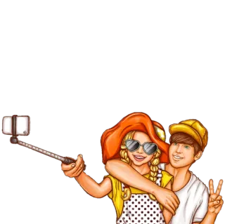 🤳 selfie, couple, friendship, fun, peace sign telegram sticker