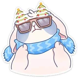 🖕 kelinci, natal, musim dingin, syal, kacamata, liburan, meriah, bunny telegram sticker