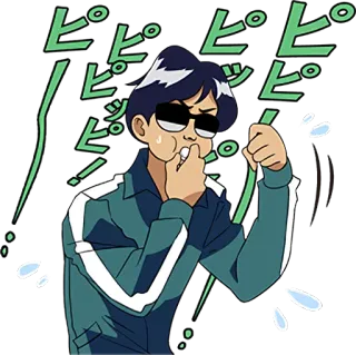 📢 ピピッ anime, man, squid game, sunglasses, cartoon whatsapp sticker
