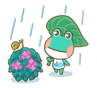 🌧 rã, animal crossing, video game, desenho animado, fofo, folha, caracol whatsapp sticker