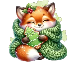 🫥 fox, winter, christmas, holiday, cute, cartoon, animal, gingerbread, tree, scarf telegram sticker