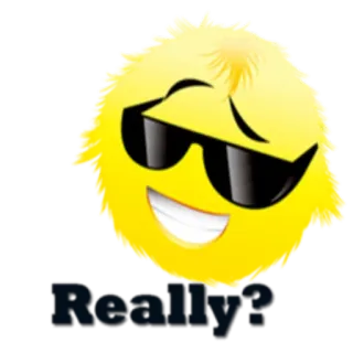 😎 Really? Эмодзи, Желтый, Солнцезащитные очки, Вопрос, Юмор, Смешной whatsapp sticker