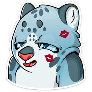 💋 snow leopard, animal, kiss mark, cartoon, cute, sticker telegram sticker