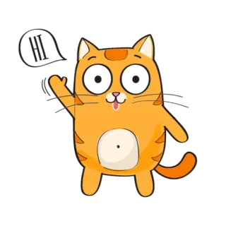 ✌ HI Katze, Cartoon, Gruß, Tier, Orange, winkend, Hallo telegram sticker
