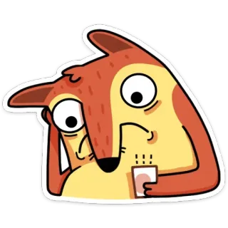 😟 volpe, animale, cartone animato, caffè, esausto, stanco whatsapp sticker
