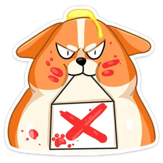 🙅‍♂️ สุนัข, การ์ตูน, เลือด, X, ความโกรธ, สัตว์ telegram sticker