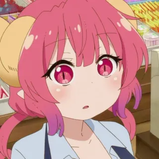 😧 Ilulu Miss Kobayashi's Dragon Maid Anime, Drache, pinke Haare, Hörner, süß telegram sticker
